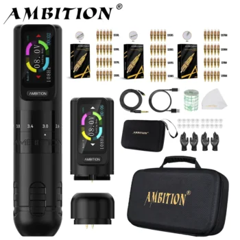 Ambition Seher Wireless Tattoo Machine Pen Kit 2.2-4.2mm Adjustable Stroke 2400mAh Capacity Battery Strong Coreless Motor supply