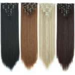 24Inchs 16 Clips in Hair Extensions Long Straight Hairstyle Synthetic Blonde Black Hairpieces Heat Resistant False Hair