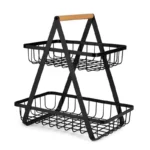 2-Tier Metal Fruit Basket Portable Kitchen Storage Countertop Shelf Rack for Fruits Vegetables Household Cosmetic Toiletries