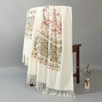 2021 الشتاء وشاح المرأة المطرزة وشاح الباشمينا الكشمير الدافئة شرابات الأوشحة Vintage شال موضة السفر شال