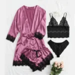 kf-S4c3cb8fe3a6a4f8bb06b87f83341379fb-Black-Sexy-Women-s-Pajamas-Satin-4-piece-Lace-Silk-Suspender-Tops-Shorts-Robe-Pajamas-Set