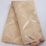 French Gold Organza Brocade Lace Fabric 2023 High Quality African Nigerian Jacquard Tulle Lace Fabrics 5 Yards For Dresses S2885