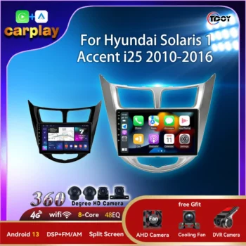 راديو سيارة لاسلكي متعدد الوسائط لهيونداي سولاريس 1 ، اكسنت i25-، فيديو سيارة سيارة ، أندرويد 13 ، 9"