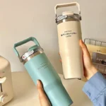 20oz Large Capacity Thermal Bottle For Girls Women Vacuum Insulation Cold Water Cup Portable Double Drink Straw Car Coffee Mug