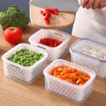 Doublelayer Refrigerator Storage Box Fruit And Vegetable Drain Basket Fresh-Keeping Box With Lid Storage Container Kitchen Tools