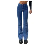 Women's Retro Stitching Trousers Hip-Iifting Fashion Skinny Bell Bottom High Waist Slim Straight-Leg Jeans Long Trousers