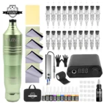 New Professional Tattoo Machine Set Rotary Tattoo Pen Kit With Cartridges Needles Tattoo Gun Power Supply Complete Tattoo Kit