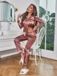 kf-Sa1798bdcd34f49e8914e0063a52ac7a9w-Solid-Pajama-Set-Long-Sleeve-Button-Up-Lapel-Top-Pants-Pj-Set-Women-s-Sleepwear-Loungewear