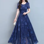 ملابس زرقاء عتيقة للنساء 2023 فستان ماكسي شيفون للحفلات منقوش عليه زهور أنيق بوهو موضة صيفية كورية فساتين سهرة أنيقة طويلة