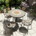 European Iron Art Garden Furniture Sets Home Balcony Table and Chair Three-piece Set Creative Mosaic Patio Furniture Outdoor Set