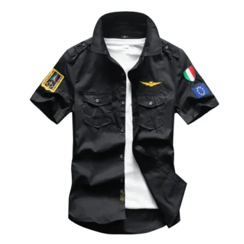 2024 Summer New Men's Shirts Summer Embroidery Short Sleeve Tops Cotton Cool Casual MA-1 Male Hunting Cargo Shirt Plus Size
