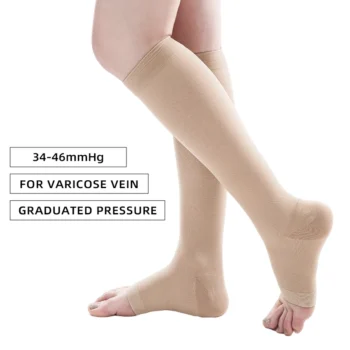 Plus Size 34-46mmHg Medical Compression Stockings Unisex Grade 3 Open Toe Socks Varicose Veins Treatment Graduated Pressure
