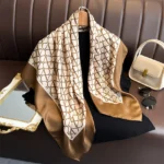 وشاح حريري مربع فاخر للنساء ، رباط شعر بحروف ، منديل رقبة ، شالات باندانا ، رباط شريط فولار ، أوشحة نسائية ، 90x90cm