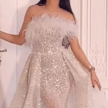 فستان سهرة نسائي جديد مثير مزين بالترتر بدون حمالات بطول الأرض لحفلات العشاء من Vestidos