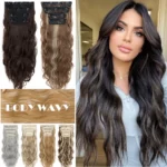 Snoilite Synthetic Blonde/Highlights 24 Inches Wave Clip In Full Head 4 Pieces Heat Resistance Real Thick Clip in Hair Extension