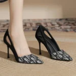 صندل نسائي مطرز بمقدمة مدببة ، كعب عالٍ ، حذاء مسطح ، كاجوال ، صيفي ، موضة فاخرة ، جديد ،