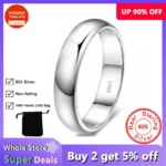 Non-fading Certified 925 Silver Ring Simple 4mm Smooth Wedding Band Rings for Women Men Fashion Jewelry , Comfortable to wear