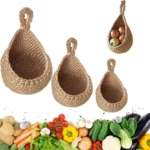 Wall Hanging Vegetable Basket Natural Wicker Woven Fruit Basket Kitchen Table Wall Hanging Storage Shelf
