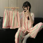 kf-S5b9a8725ef6040d7923c03c97031410df-Tiktok-Popular-Multibar-Women-s-Pajama-Set-Cardigan-Lapel-Imitation-Cotton-Three-piece-Short-Sleeve-Skirt