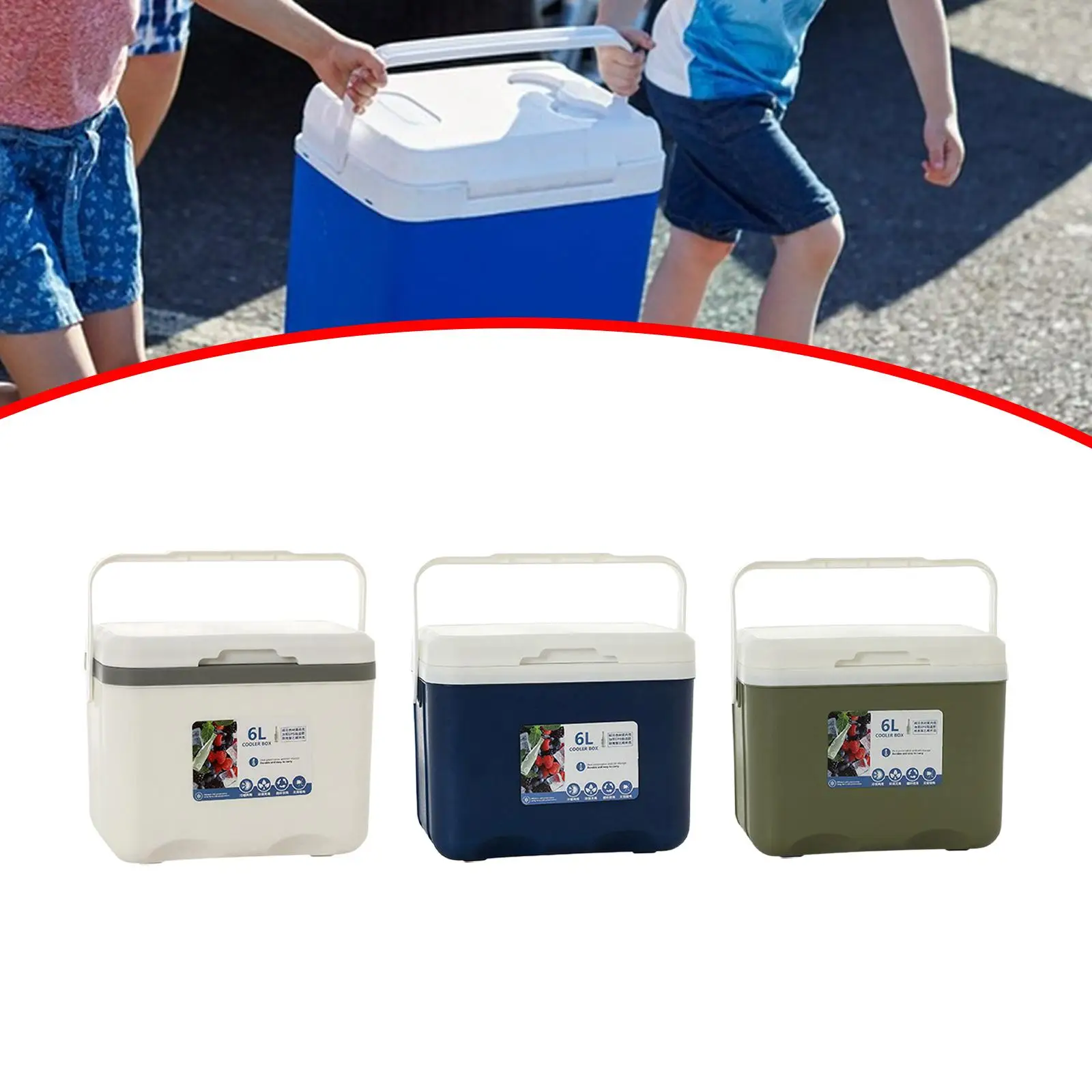 Cooler Box with Handle Portable Personal 6L Ice Chest Small Hard Insulated Box Ice Box for Barbecue Boat Camping Party Outdoor