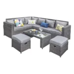 Custom Rattan Garden Furniture Dining Set Wicker Sofa Outdoor Corner Sofa Ratan Set Garden Furniture Set Patio Furniture