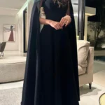 فساتين سهرة نسائية مطوي ، بلورات مطرزة ، طول الأرضية ، فستان حفلة أسود ، حفلة موسيقية ، رسمية ، المملكة العربية السعودية ، فاخرة