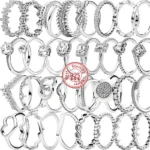 Authentic 100% 925 Sterling Silver Crown Heart Flower Wing Clear Zircon Sparkling CZ Pantaro Rings For Women Jewelry Anniversary