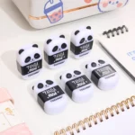 Kawaii أسود أبيض الباندا شكل المطاط قلم رصاص محايات مع مبراة لطيف قلم رصاص مبراة الكورية القرطاسية اللوازم المدرسية