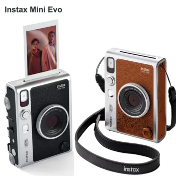 كاميرا Fujifilm-Instax Mini Evo الفورية ، طابعة صور للهواتف الذكية ، بني ، لون أسود ، فيلم أبيض اختياري ، 20 ورقة
