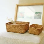 Handmade Straw Dried Flower Fruit Pot Basket Rattan Box Practical Kitchen Storage Basket Home Decortion