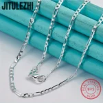 925 Sterling Silver Necklace For Men 1pc Stylish 2mm Silvery Men's Figaro Chain Necklace