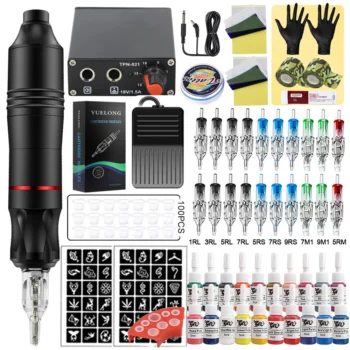Complete Cartridge Tattoo Pen Machine Kit with Tattoo Power Supply Pedal and Cartridge Needle for Tattoo Artist Set