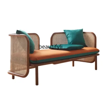 أريكة راتان عتيقة شمالية ، خشب صلب ، كرسي كسول ، طويل ، منزل ، غرفة معيشة ، بسيط ، كرسي مزدوج ، فندق ، إقامة منزلية