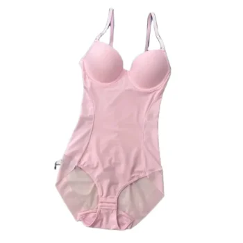 S-2XL Underwire Pink Bodysuit Women Shapers Stretch Solid Color Silky Underwear Body Shaper One-pieces Shapewear Corset Top