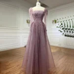 فستان سهرة من SERENE HILL-Pink مطرز على شكل حرف a للنساء ، فستان أنيق للحفلات ، فساتين فاخرة للحفلات الراقصة ، رقبة مربعة ، CLA71915 ، 2024