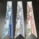 وشاح حريري صغير على الطراز الكوري للنساء ، علامة تجارية فاخرة ، ربطة عنق ، طباعة عقال الرأس ، رباط شعر ، شريط منديل ، موضة جديدة ،