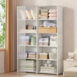 kf-S46a71861d1e8438a841383ce59642917S-Multi-layer-Storage-Rack-Dustproof-Wardrobe-Storage-Cabinet-Multifunctional-with-Curtains-Portable-Multipurpose-Organizing-Shelf