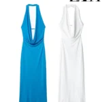 فستان نسائي مثير برقبة على شكل حرف V برقبة على شكل حرف V بدون أكمام وبدون أكمام وبدون ظهر، فستان طويل بدون حمالات بلا أكمام برقبة على شكل حرف V، فستان طويل بدون أكمام برقبة على شكل حرف V