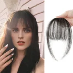 Clip in Bangs Wispy Bangs Clip in Hair Extensions, Brown Black Air Bangs Fringe with Temples Hairpieces for Women Curved Bangs