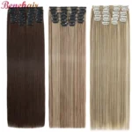 BENEHAIR 180g Straight Clip in hair extensions 22" 12PCS Hair Extensions for Women Full Head Heat Resistant Synthetic Hairpiece