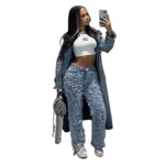 Fashion Tassel Stretch Jeans Women High Waist Streetwear Casual Denim Women Pants Trousers Straight Jeans Chic Jeans for Women