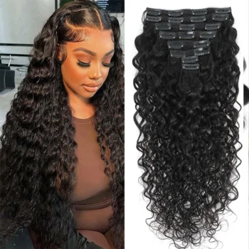 Eotltiue Hair Extensions Clip in Human Hair Water Wave Wet and Wavy Remy Human Hair 8pcs 120g Natural Hair Extensions Natural