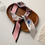 وشاح شعر حريري مموج بالزهور للسيدات ، ديكور مقلد ، شريط ربطة عنق طويل ، شريط مقبض ، لف معصم ، منديل رقبة ، زنبركي