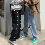 High-waisted Slimming Loose-fit Straight-leg Jeans Embroidered Heart Design Women's Niche Versatile Long Pants For Spring Autumn