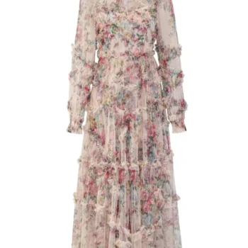 فستان سهرة شبكي مبطن بنقشة زهور من سوسو للنساء ، كم طويل ، رقبة قائمة ، طراز أنيق من ألوان القصص الخيالية ، جديد ، خريف ، ترف