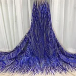 Royal Blue Sequins Tulle Lace Fabric 2024 High Quality African Swiss Voile Embroidery Mesh Net Laces 5 Yards For Sew Party Dress