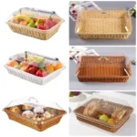 Woven Basket Lid Vegetable Bread Serving Simulated Food Serving Baskets with Lid Acrylic Storage Containers for Kitchen Picnic