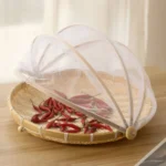 Bamboo Woven Basket With Net Fruit Vegetable Bread Food Basket Container Kithen Outdoor Picnic Dust Proof Bamboo Basket