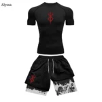 Men's Compression Suit Sports Fitness Quick Drying Suit Tight Short Sleeved Anime Double Layer Shorts Summer