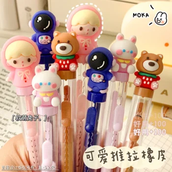 الكرتون دفع سحب محايات المطاط ، على شكل قلم سماعة ، أداة تصحيح الطالب ، أطفال اللوازم المكتبية المدرسية ، القرطاسية Kawaii